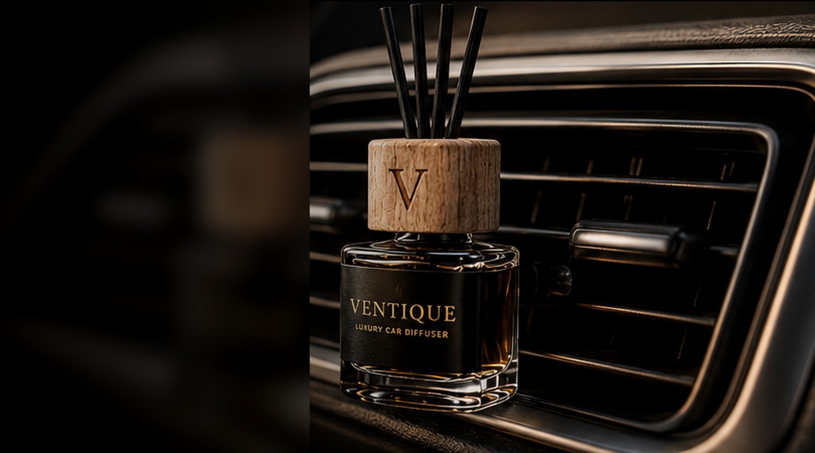VENTIQUE wooden car fragrance diffuser installed on a vehicle air vent